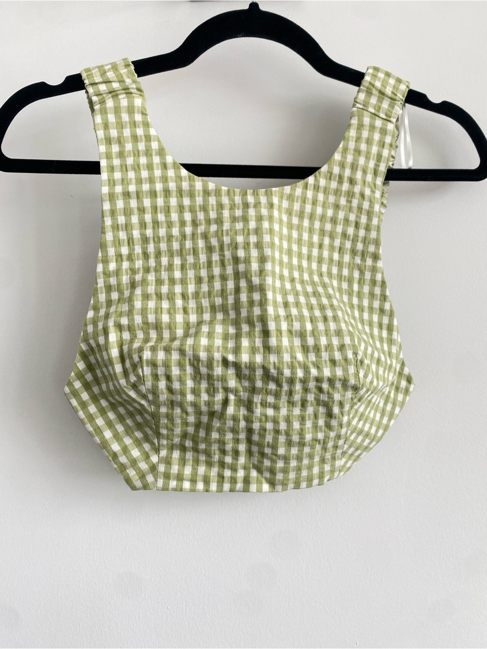 Zara Olive Green and White Gingham Crop Top